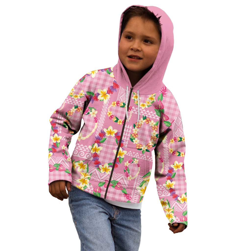 Hawaiian Leis Kid Hoodie Kakau Tattoos and Palaka Pastel Pink Color