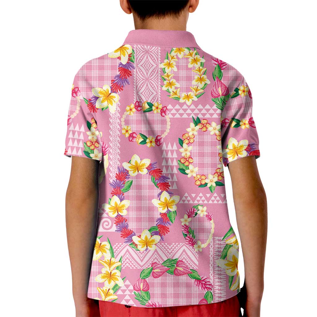Hawaiian Leis Kid Polo Shirt Kakau Tattoos and Palaka Pastel Pink Color LT03 - Polynesian Pride