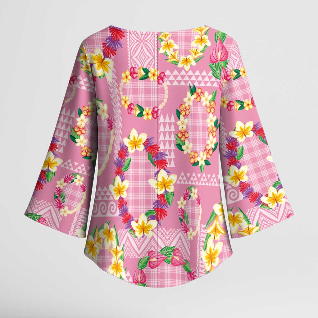 Hawaiian Leis Kimono Sleeve Blouse Kakau Tattoos and Palaka Pastel Pink Color LT03 - Polynesian Pride