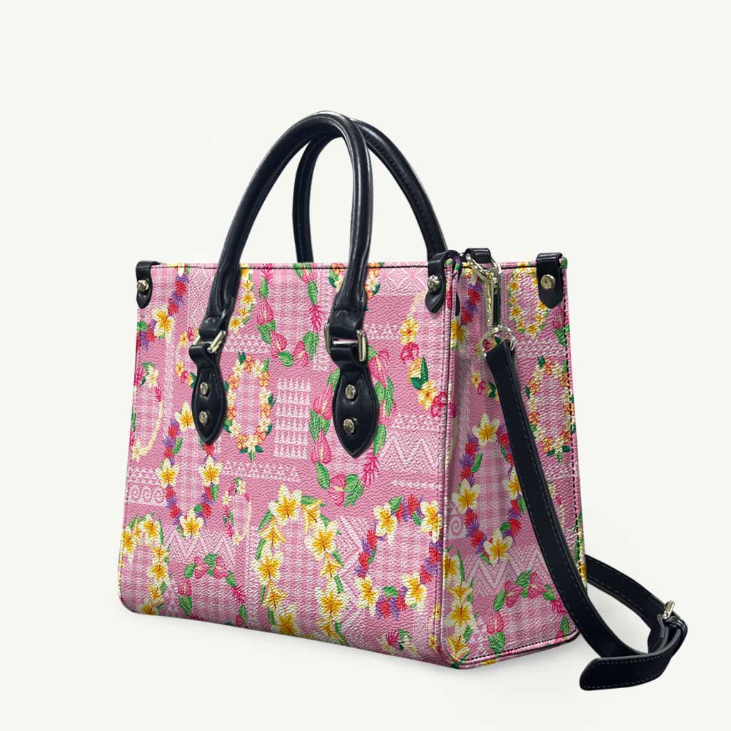 Hawaiian Leis Leather Bag Kakau Tattoos and Palaka Pastel Pink Color