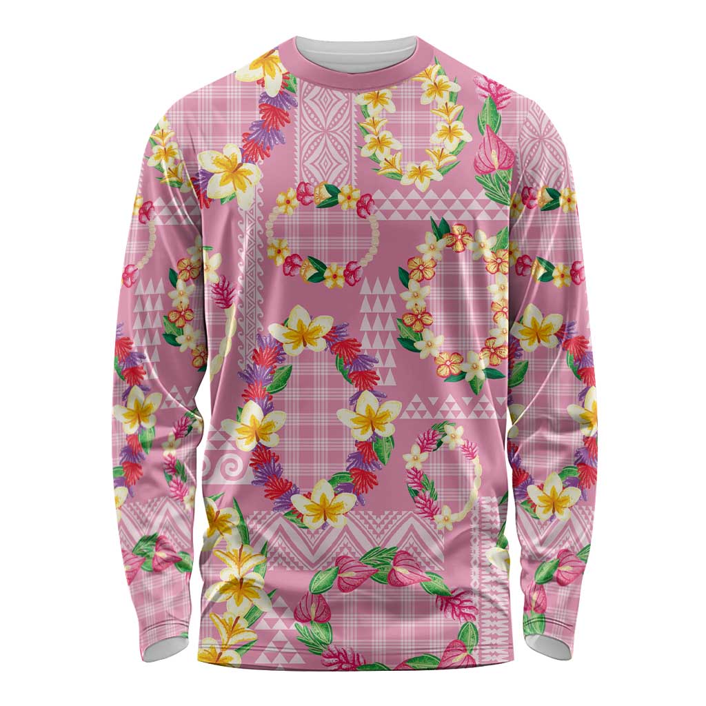 Hawaiian Leis Long Sleeve Shirt Kakau Tattoos and Palaka Pastel Pink Color LT03 Unisex Pink - Polynesian Pride