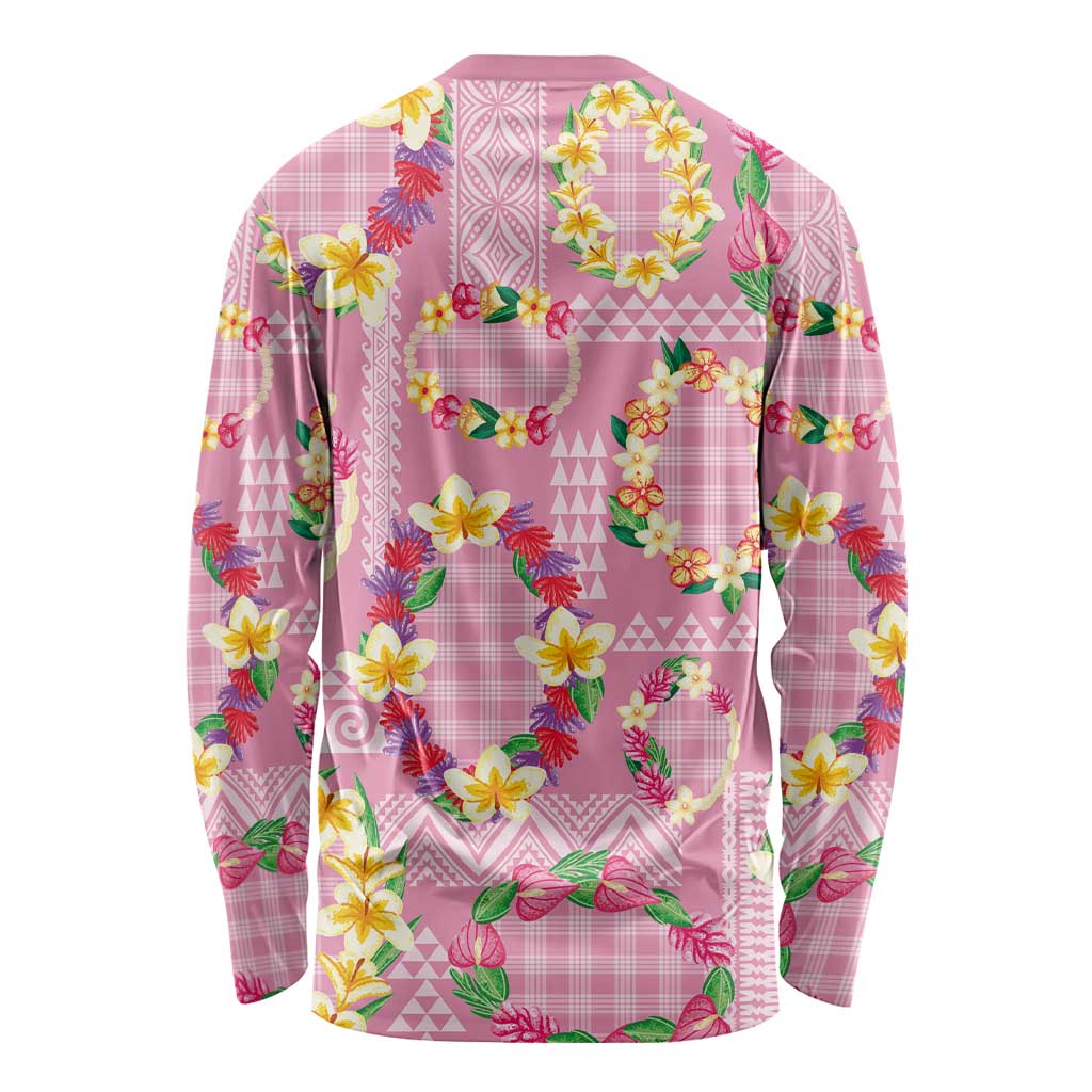 Hawaiian Leis Long Sleeve Shirt Kakau Tattoos and Palaka Pastel Pink Color LT03 - Polynesian Pride
