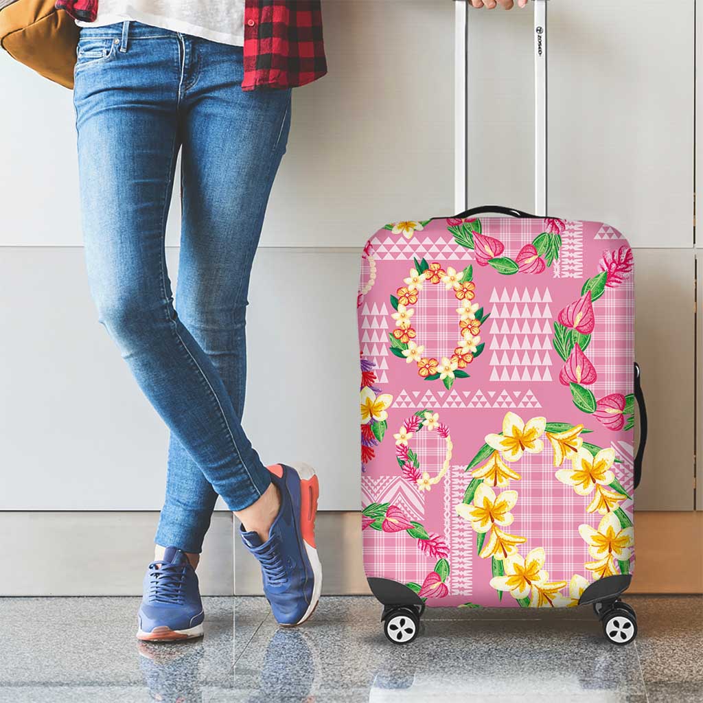 Hawaiian Leis Luggage Cover Kakau Tattoos and Palaka Pastel Pink Color LT03 - Polynesian Pride
