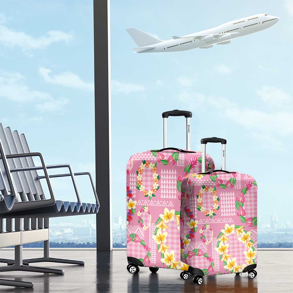 Hawaiian Leis Luggage Cover Kakau Tattoos and Palaka Pastel Pink Color LT03 - Polynesian Pride