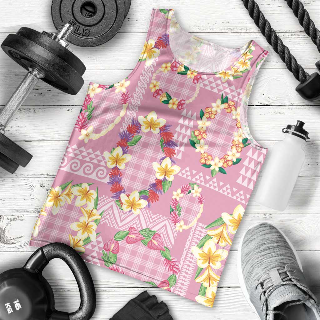 Hawaiian Leis Men Tank Top Kakau Tattoos and Palaka Pastel Pink Color LT03 - Polynesian Pride