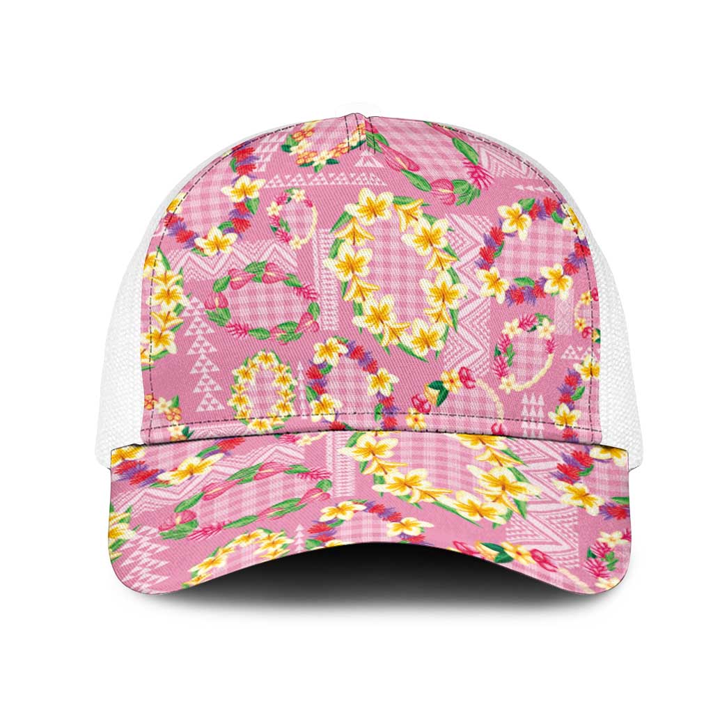 Hawaiian Leis Mesh Trucker Cap Kakau Tattoos and Palaka Pastel Pink Color
