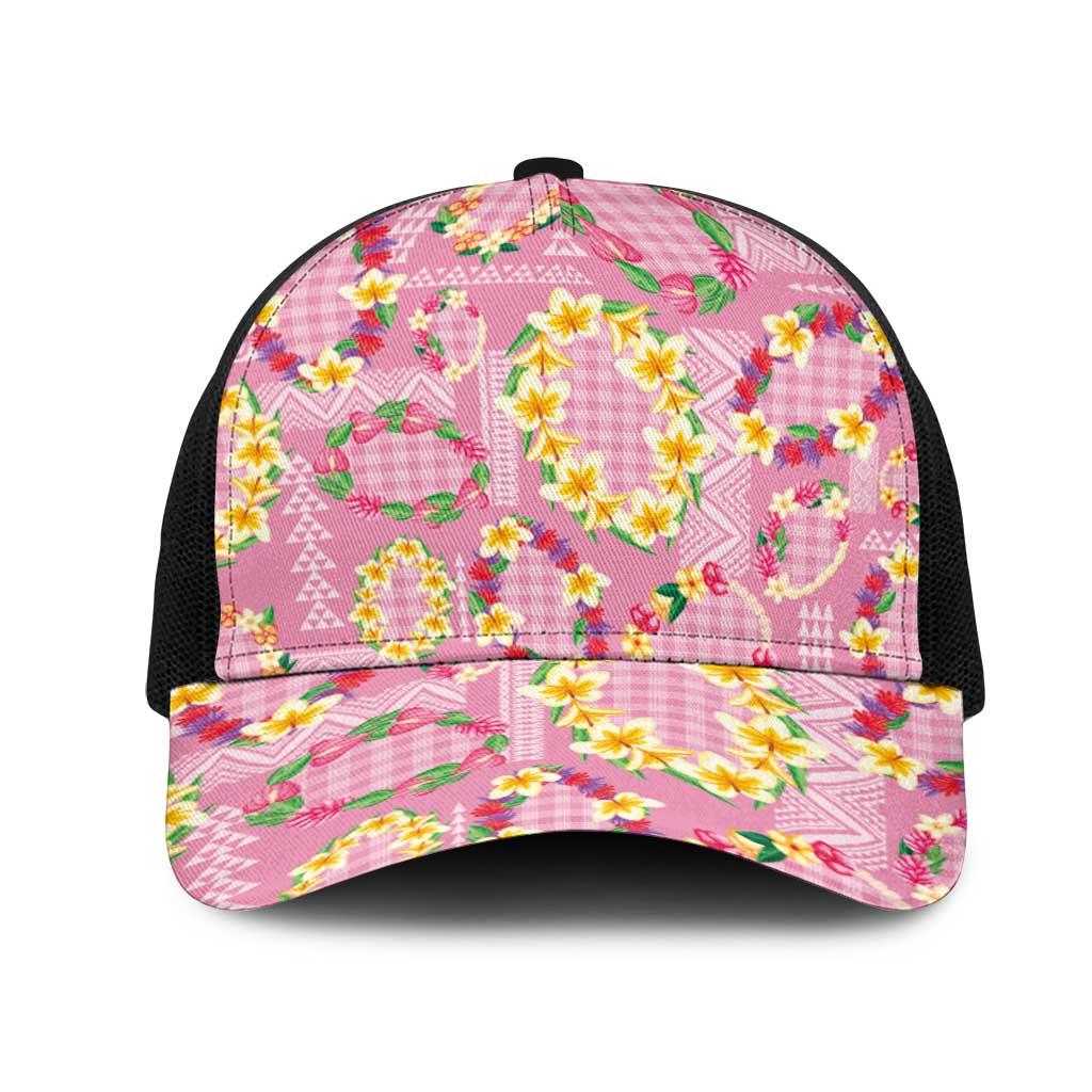 Hawaiian Leis Mesh Trucker Cap Kakau Tattoos and Palaka Pastel Pink Color