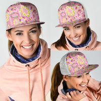 Hawaiian Leis Mesh Trucker Cap Kakau Tattoos and Palaka Pastel Pink Color