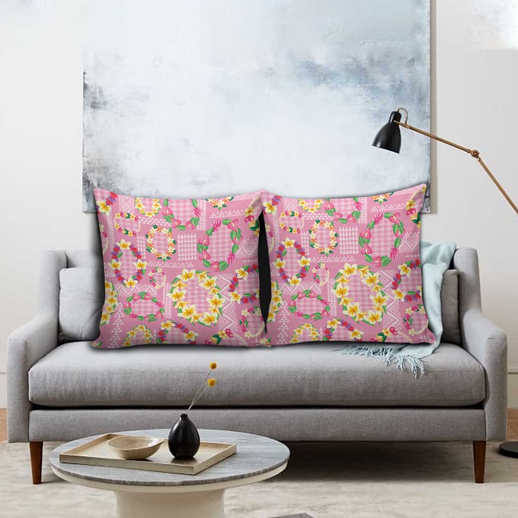 Hawaiian Leis Pillow Cover Kakau Tattoos and Palaka Pastel Pink Color LT03 - Polynesian Pride