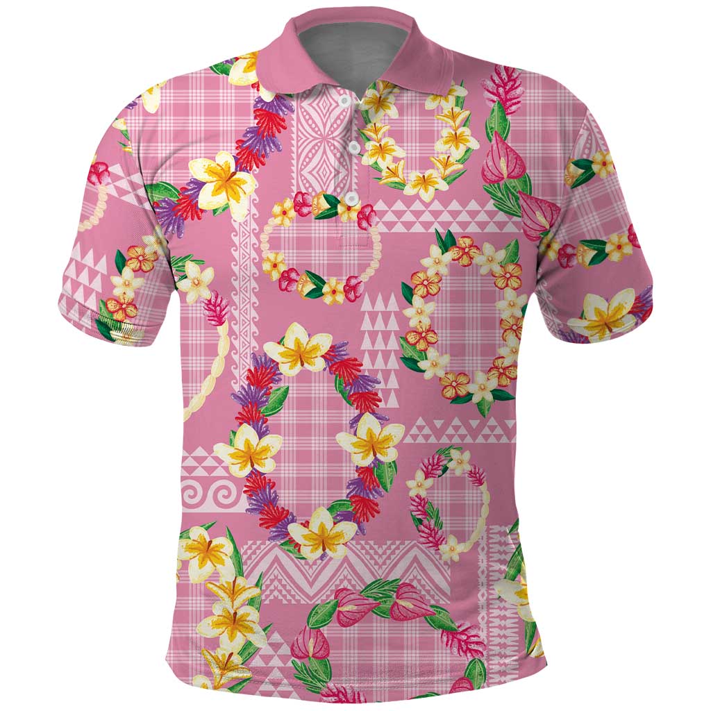 Hawaiian Leis Polo Shirt Kakau Tattoos and Palaka Pastel Pink Color