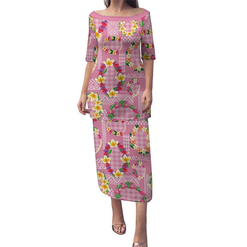Hawaiian Leis Puletasi Kakau Tattoos and Palaka Pastel Pink Color LT03 Long Dress Pink - Polynesian Pride