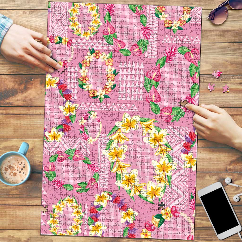 Hawaiian Leis Puzzle Kakau Tattoos and Palaka Pastel Pink Color