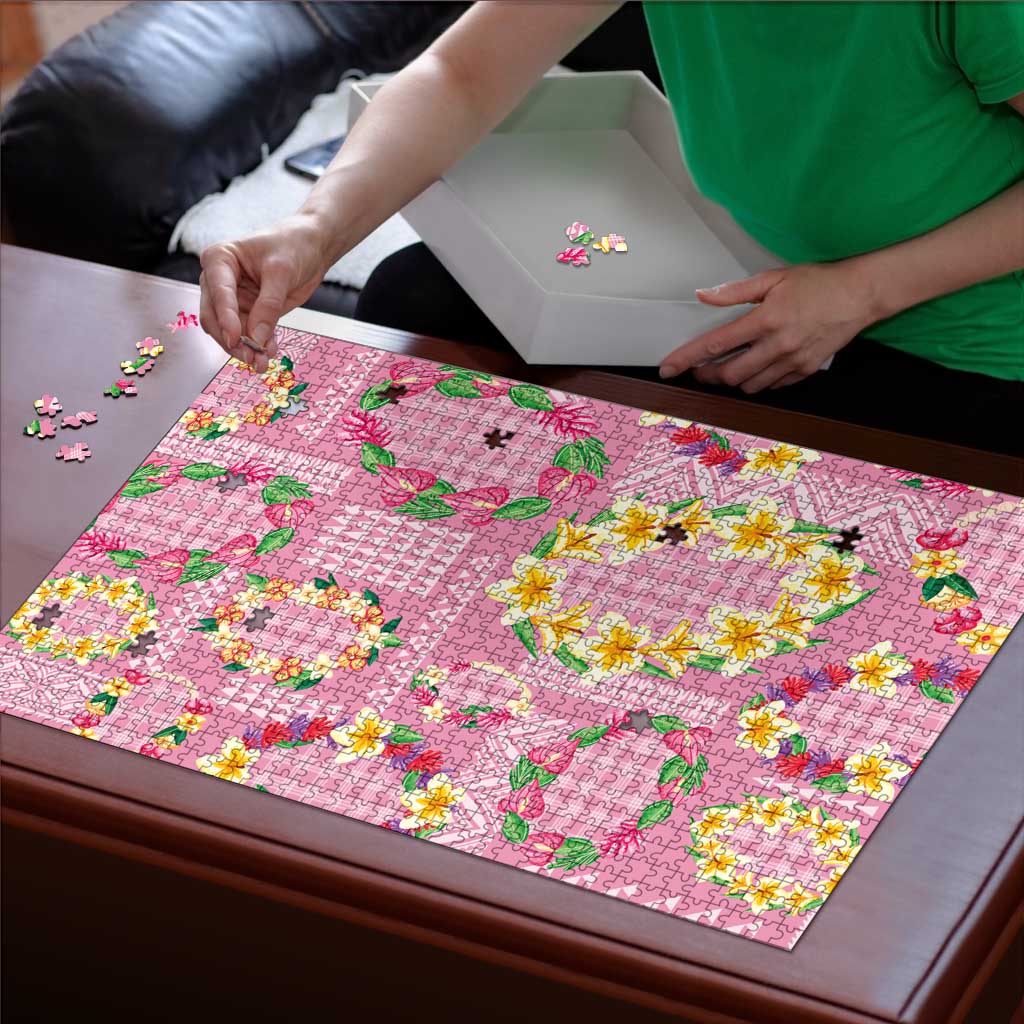 Hawaiian Leis Puzzle Kakau Tattoos and Palaka Pastel Pink Color