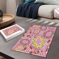 Hawaiian Leis Puzzle Kakau Tattoos and Palaka Pastel Pink Color