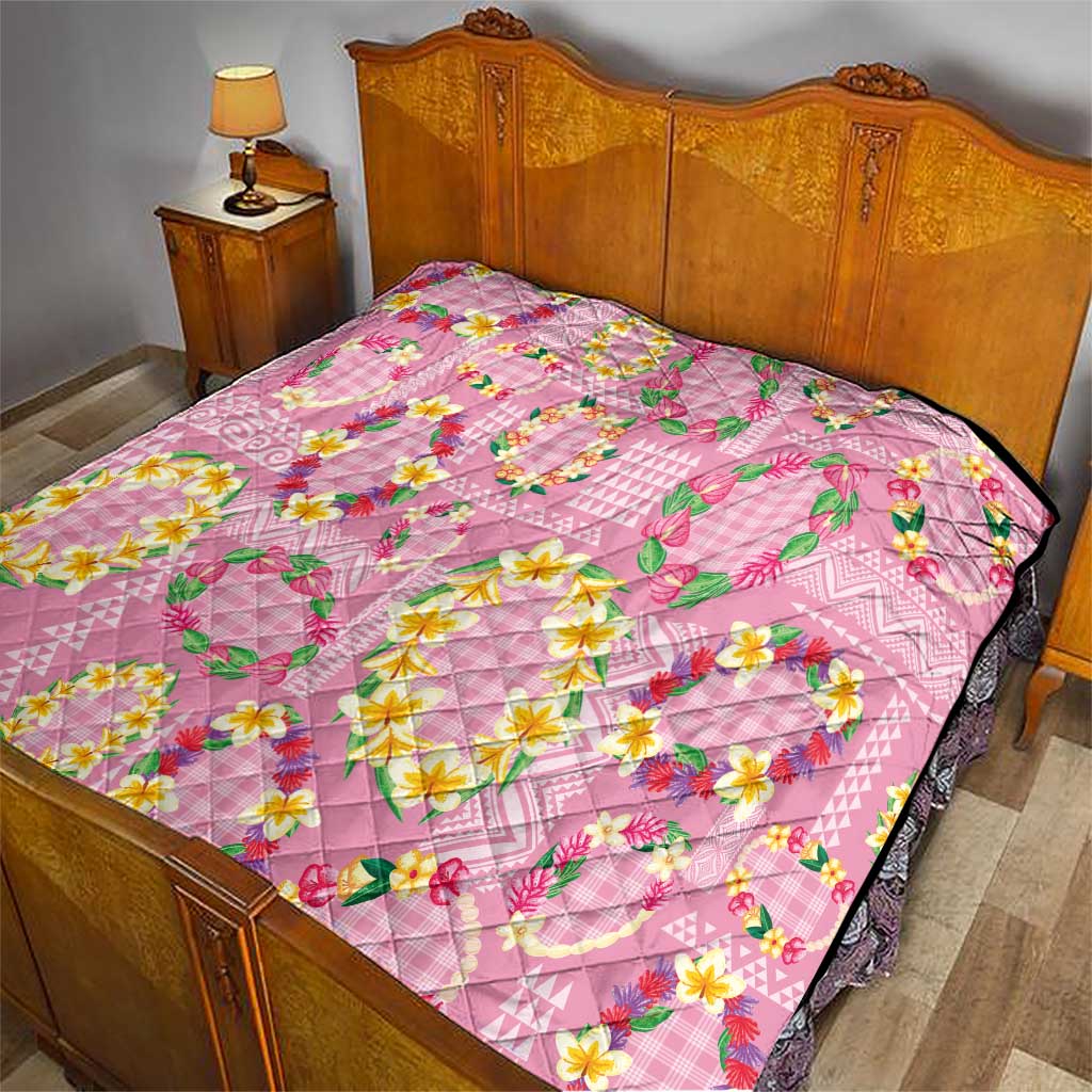 Hawaiian Leis Quilt Kakau Tattoos and Palaka Pastel Pink Color LT03 - Polynesian Pride