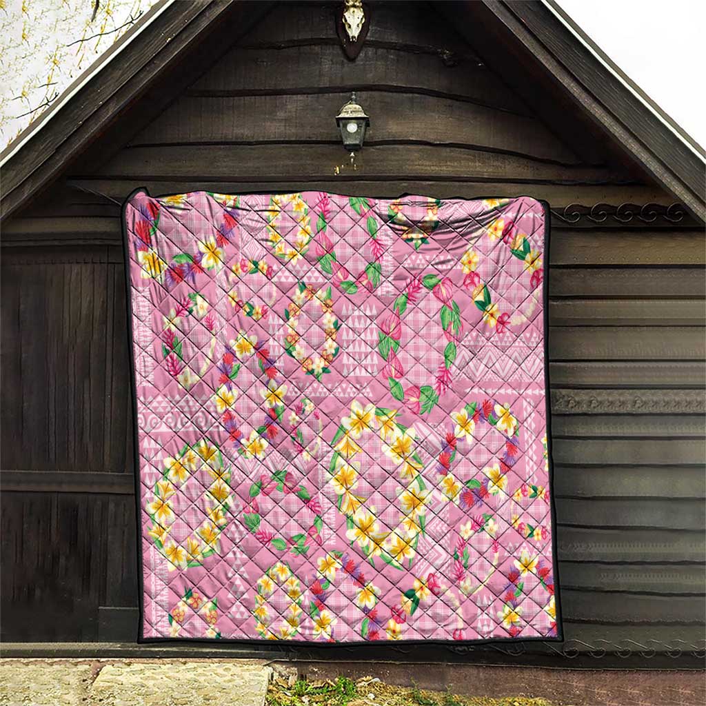 Hawaiian Leis Quilt Kakau Tattoos and Palaka Pastel Pink Color LT03 - Polynesian Pride