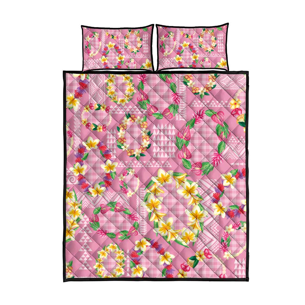 Hawaiian Leis Quilt Bed Set Kakau Tattoos and Palaka Pastel Pink Color LT03 - Polynesian Pride
