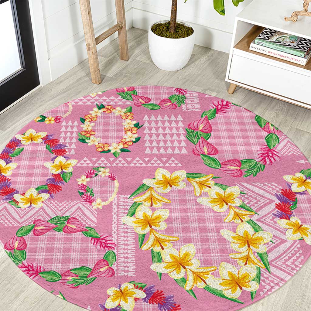 Hawaiian Leis Round Carpet Kakau Tattoos and Palaka Pastel Pink Color LT03 Pink - Polynesian Pride