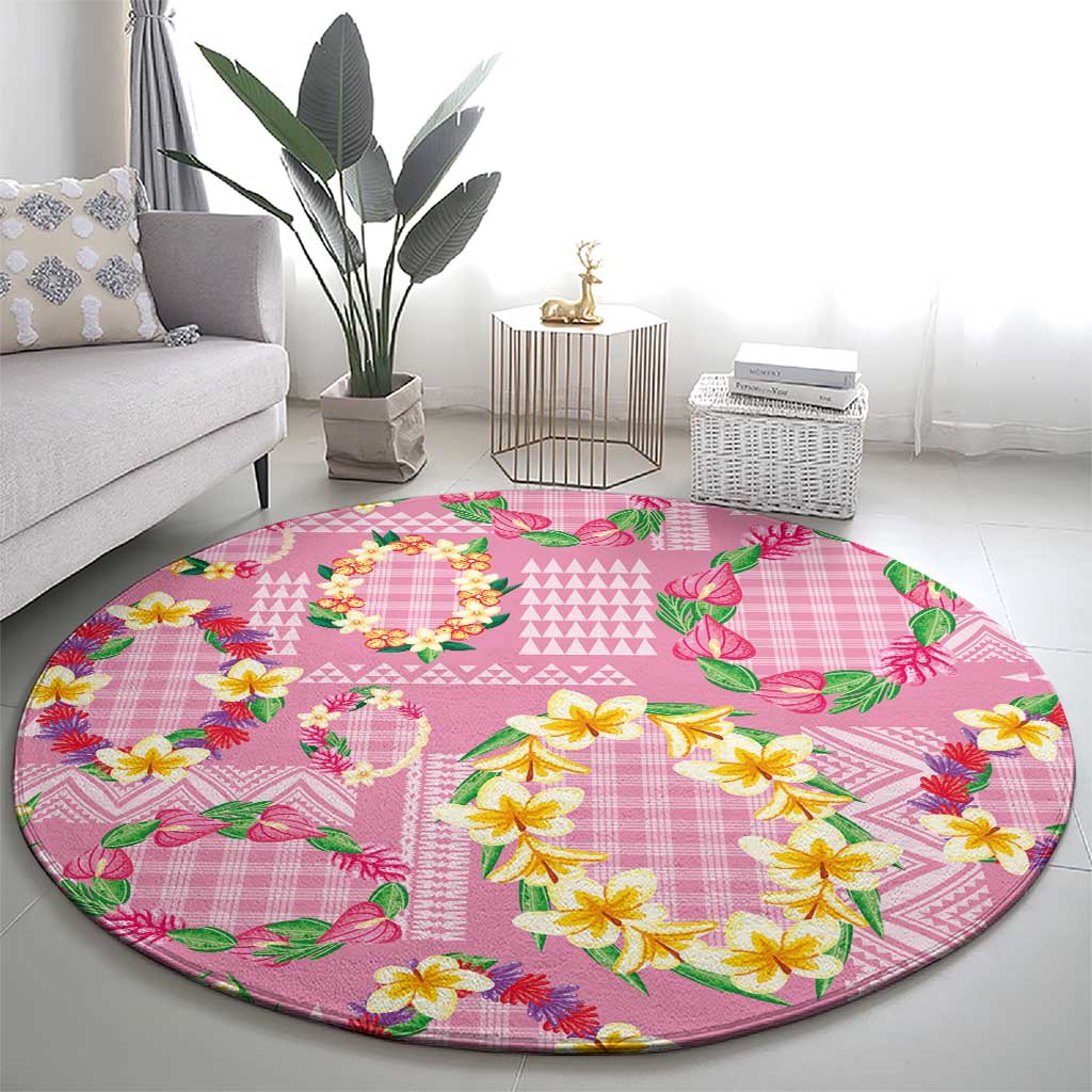 Hawaiian Leis Round Carpet Kakau Tattoos and Palaka Pastel Pink Color LT03 - Polynesian Pride