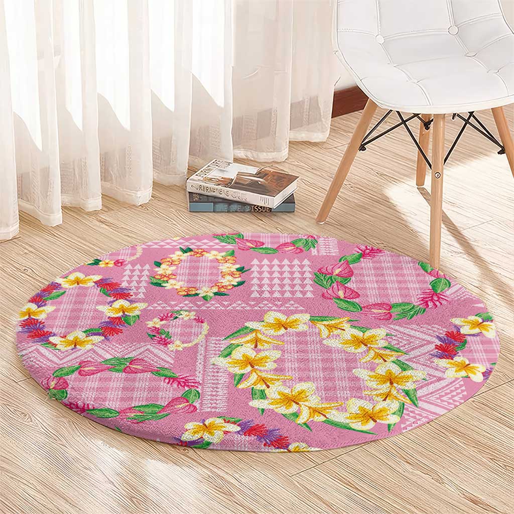 Hawaiian Leis Round Carpet Kakau Tattoos and Palaka Pastel Pink Color LT03 - Polynesian Pride