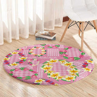 Hawaiian Leis Round Carpet Kakau Tattoos and Palaka Pastel Pink Color LT03 - Polynesian Pride