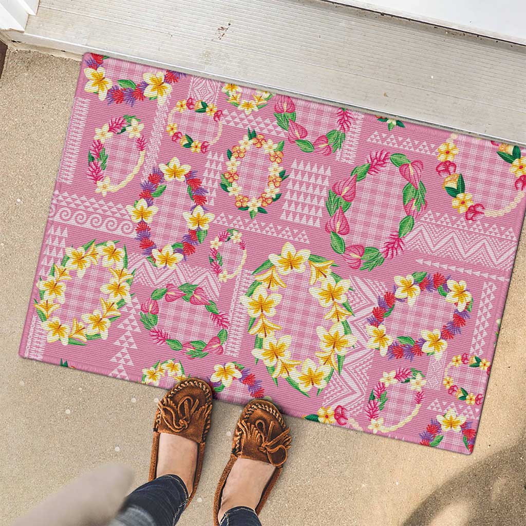 Hawaiian Leis Rubber Doormat Kakau Tattoos and Palaka Pastel Pink Color LT03 - Polynesian Pride
