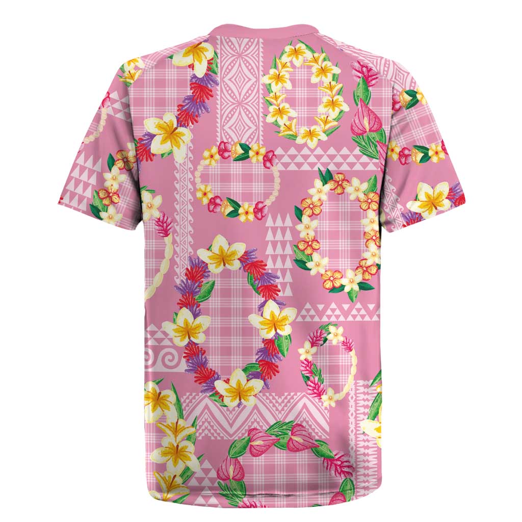 Hawaiian Leis Rugby Jersey Kakau Tattoos and Palaka Pastel Pink Color LT03 - Polynesian Pride