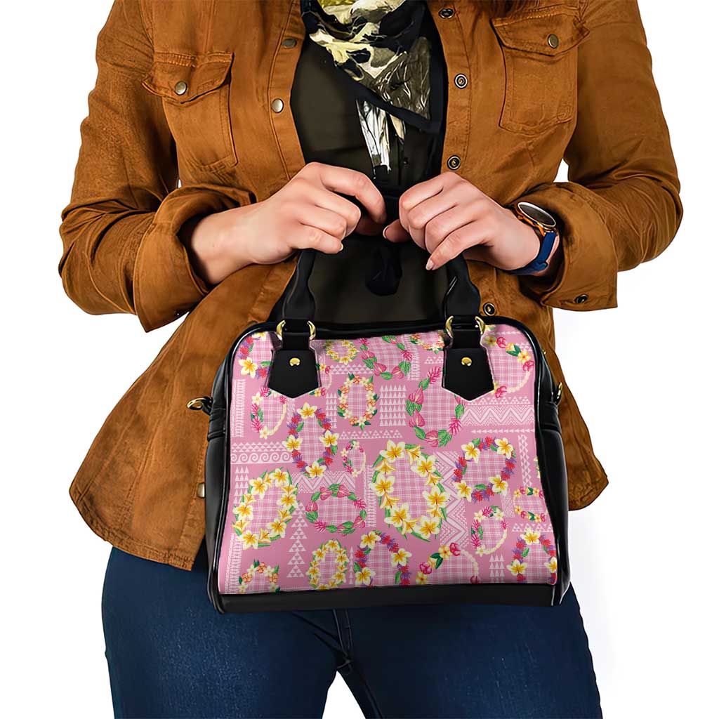 Hawaiian Leis Shoulder Handbag Kakau Tattoos and Palaka Pastel Pink Color