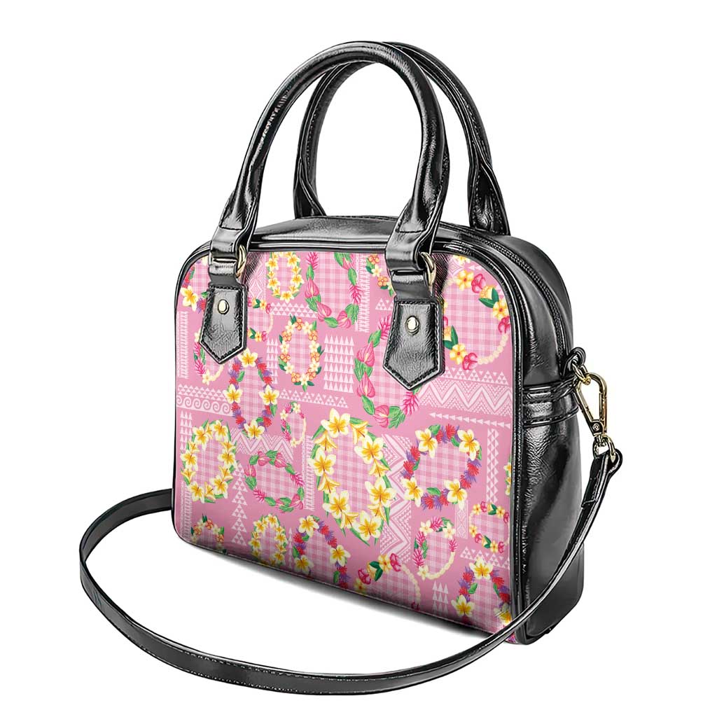 Hawaiian Leis Shoulder Handbag Kakau Tattoos and Palaka Pastel Pink Color