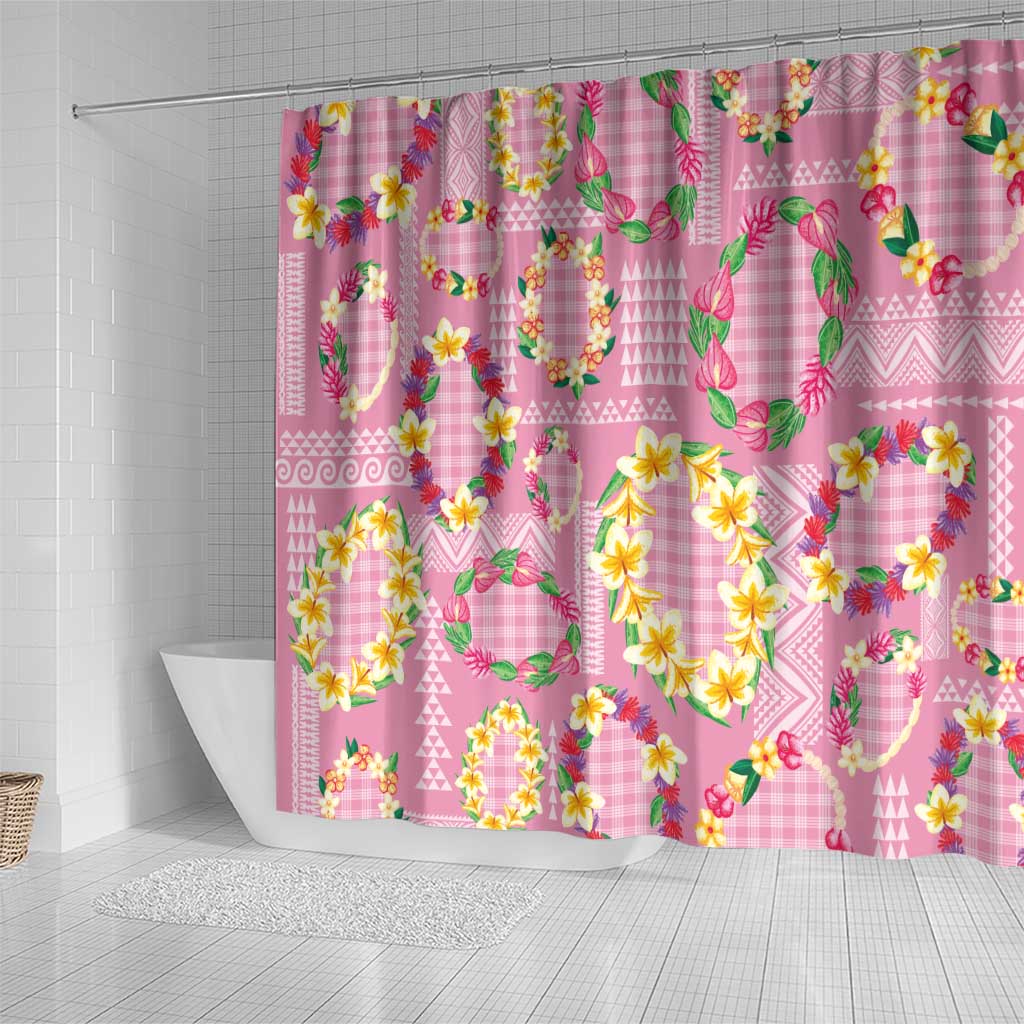Hawaiian Leis Shower Curtain Kakau Tattoos and Palaka Pastel Pink Color LT03 - Polynesian Pride