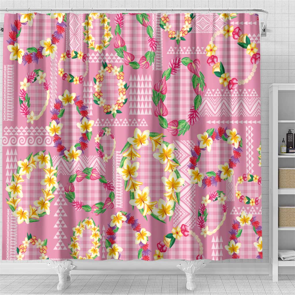 Hawaiian Leis Shower Curtain Kakau Tattoos and Palaka Pastel Pink Color LT03 - Polynesian Pride