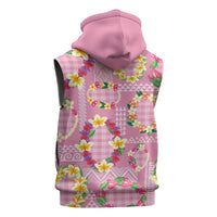 Hawaiian Leis Sleeveless Hoodie Kakau Tattoos and Palaka Pastel Pink Color LT03 - Polynesian Pride