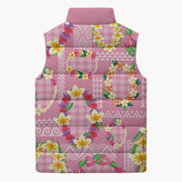 Hawaiian Leis Sleeveless Puffer Jacket Kakau Tattoos and Palaka Pastel Pink Color LT03 - Polynesian Pride