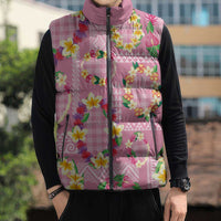 Hawaiian Leis Sleeveless Puffer Jacket Kakau Tattoos and Palaka Pastel Pink Color LT03 - Polynesian Pride