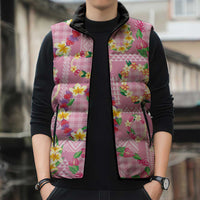 Hawaiian Leis Sleeveless Puffer Jacket Kakau Tattoos and Palaka Pastel Pink Color LT03 - Polynesian Pride