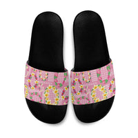 Hawaiian Leis Slide Sandals Kakau Tattoos and Palaka Pastel Pink Color LT03 Pink - Polynesian Pride