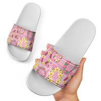 Hawaiian Leis Slide Sandals Kakau Tattoos and Palaka Pastel Pink Color LT03 - Polynesian Pride