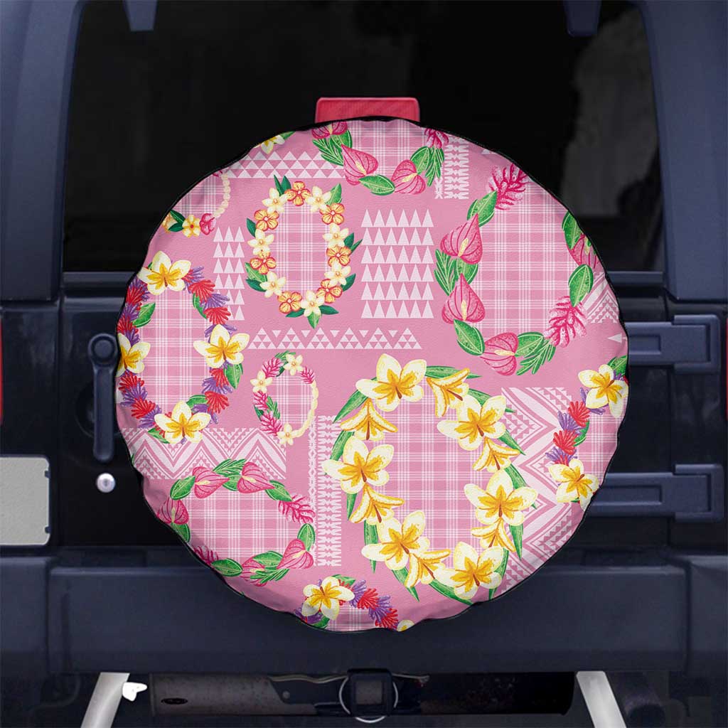 Hawaiian Leis Spare Tire Cover Kakau Tattoos and Palaka Pastel Pink Color LT03 No hole Pink - Polynesian Pride