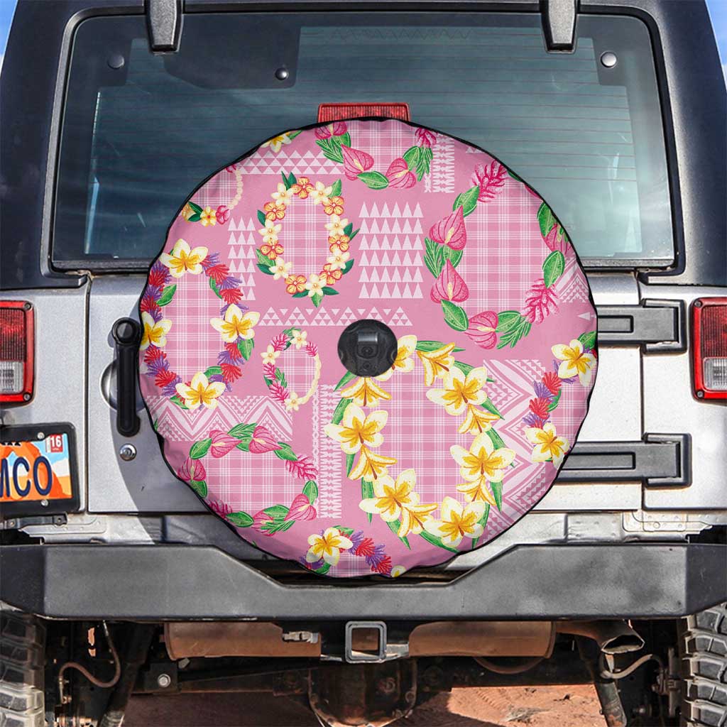 Hawaiian Leis Spare Tire Cover Kakau Tattoos and Palaka Pastel Pink Color LT03 Pink - Polynesian Pride
