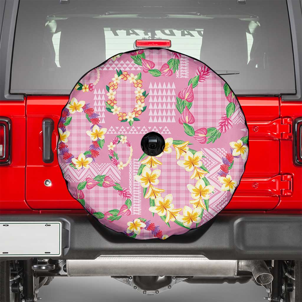 Hawaiian Leis Spare Tire Cover Kakau Tattoos and Palaka Pastel Pink Color LT03 - Polynesian Pride