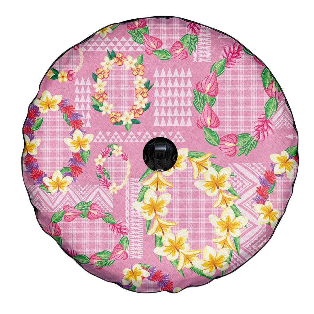 Hawaiian Leis Spare Tire Cover Kakau Tattoos and Palaka Pastel Pink Color LT03 - Polynesian Pride