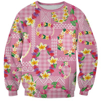 Hawaiian Leis Sweatshirt Kakau Tattoos and Palaka Pastel Pink Color
