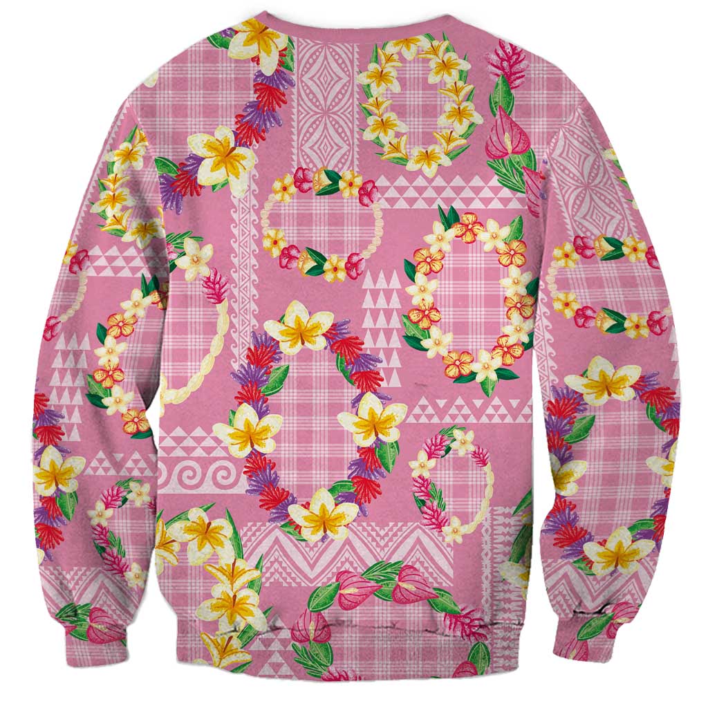 Hawaiian Leis Sweatshirt Kakau Tattoos and Palaka Pastel Pink Color