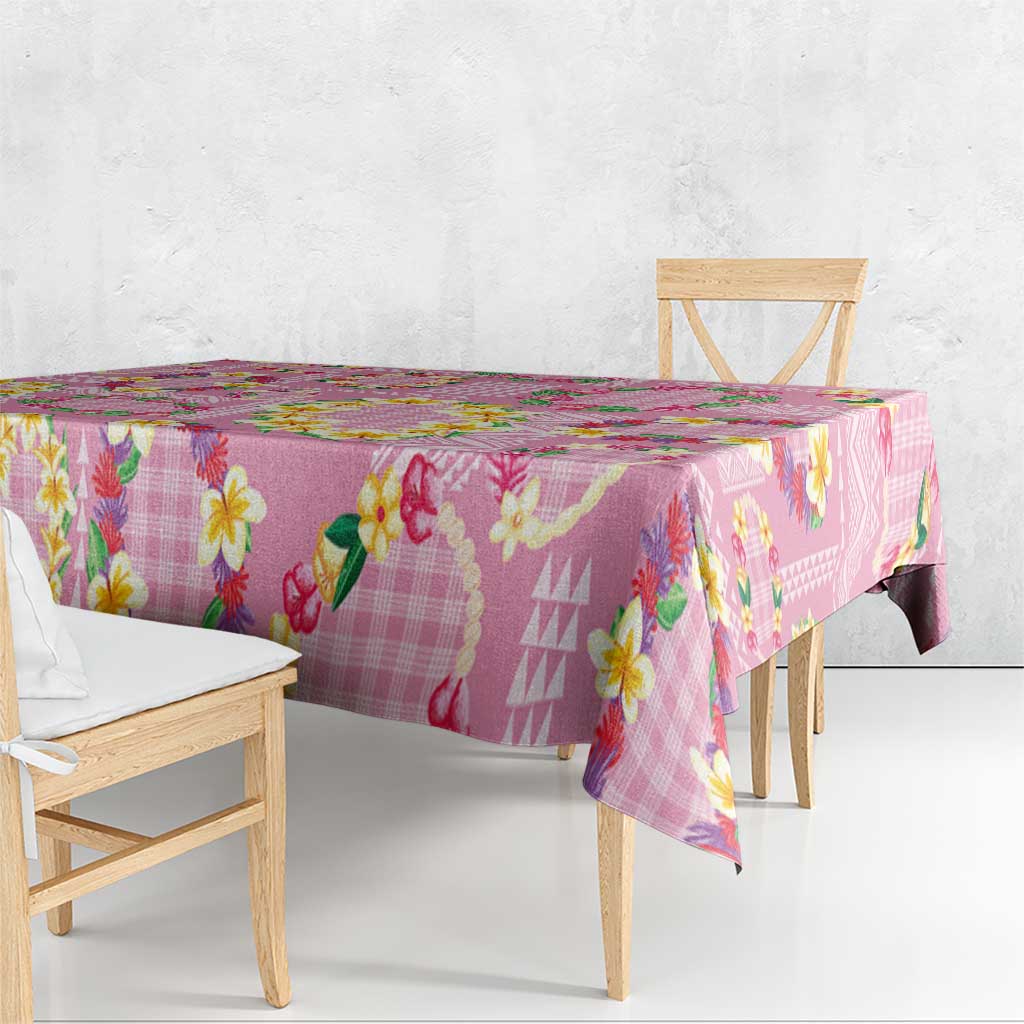 Hawaiian Leis Tablecloth Kakau Tattoos and Palaka Pastel Pink Color LT03 - Polynesian Pride