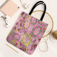 Hawaiian Leis Tote Bag Kakau Tattoos and Palaka Pastel Pink Color LT03 Black Strap One Size Pink - Polynesian Pride