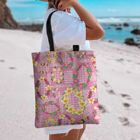 Hawaiian Leis Tote Bag Kakau Tattoos and Palaka Pastel Pink Color LT03 - Polynesian Pride