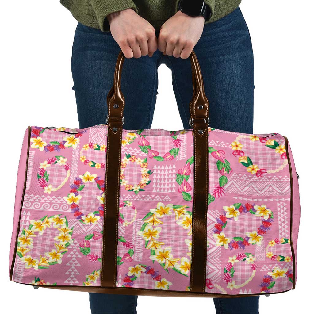 Hawaiian Leis Travel Bag Kakau Tattoos and Palaka Pastel Pink Color LT03 Pink - Polynesian Pride