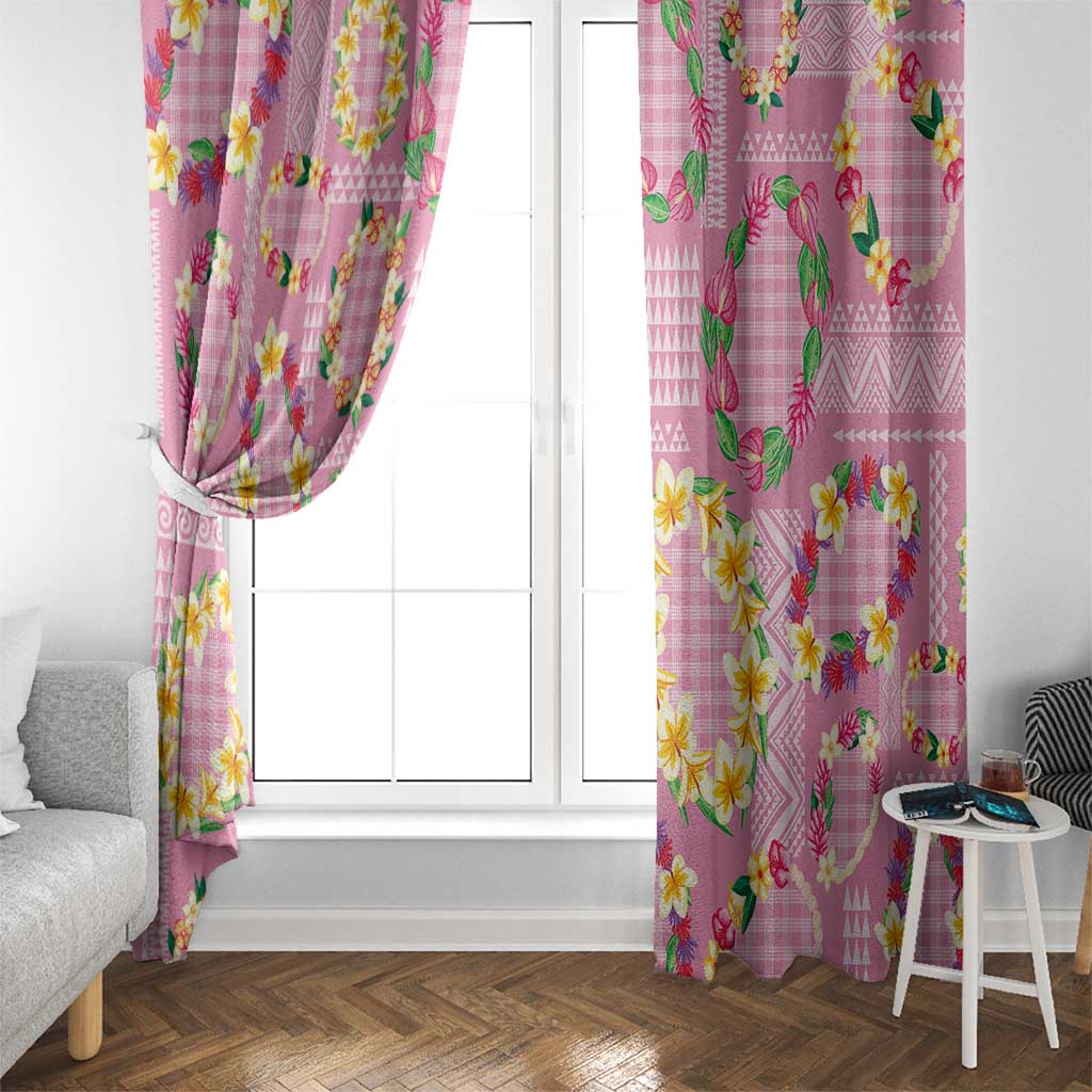 Hawaiian Leis Window Curtain Kakau Tattoos and Palaka Pastel Pink Color LT03 - Polynesian Pride