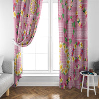 Hawaiian Leis Window Curtain Kakau Tattoos and Palaka Pastel Pink Color LT03 - Polynesian Pride