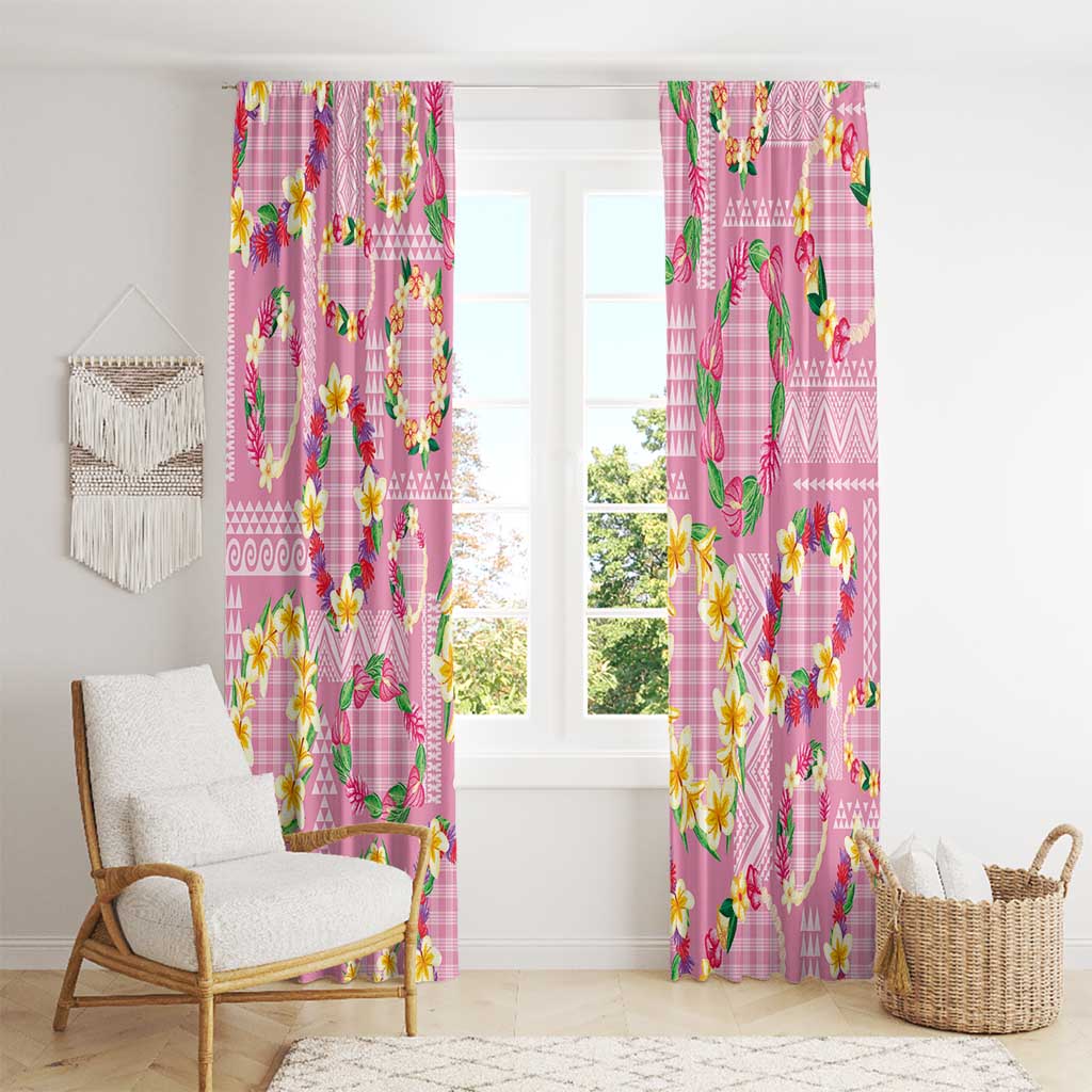 Hawaiian Leis Window Curtain Kakau Tattoos and Palaka Pastel Pink Color LT03 - Polynesian Pride